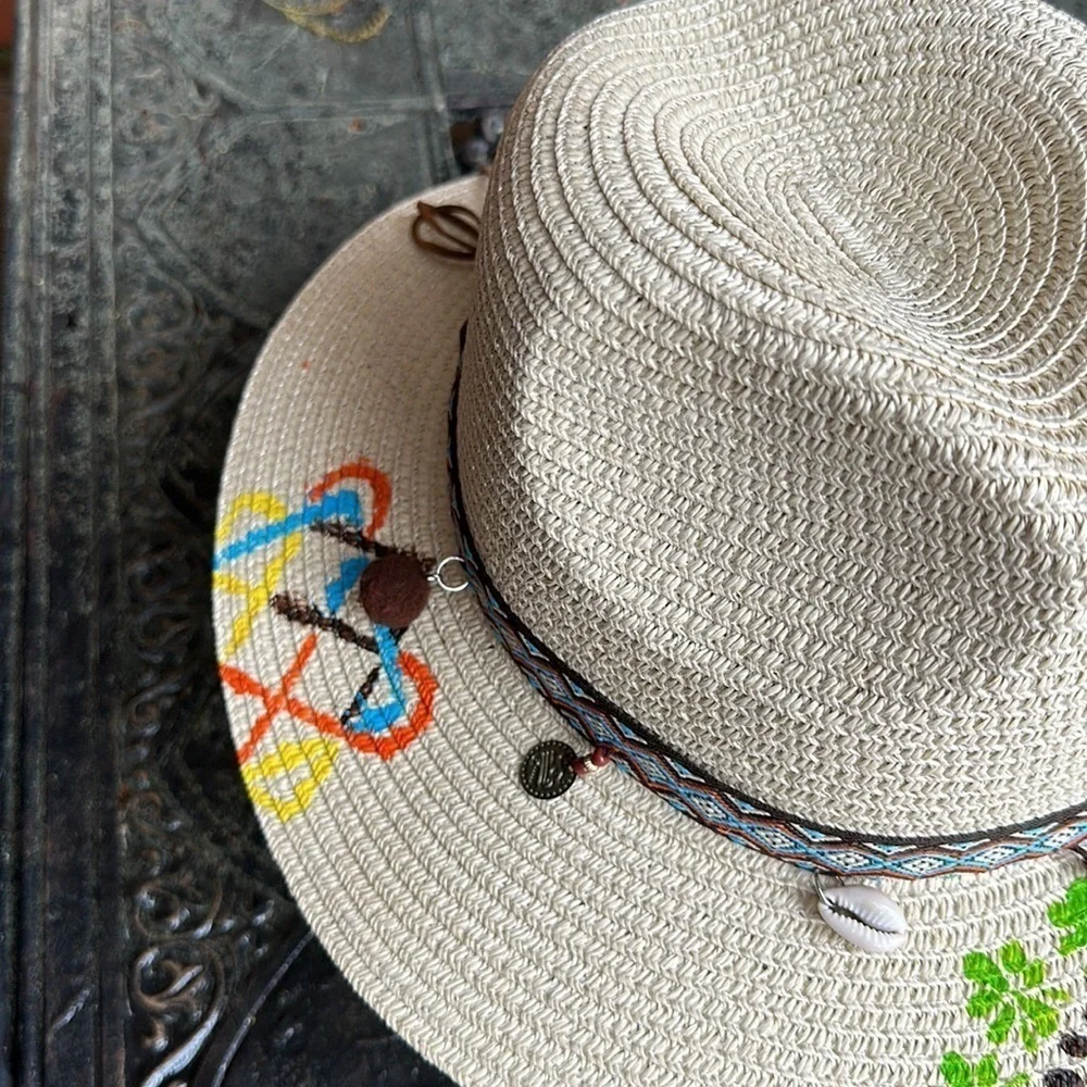 Hand painted summer hat with hat band